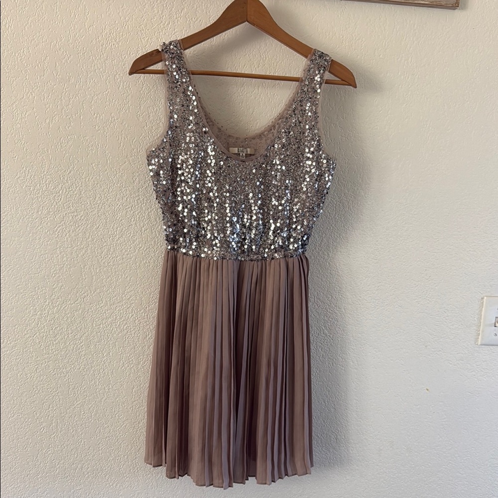 BB Dakota Silver and Brown Sequin Pleated Mini Dress